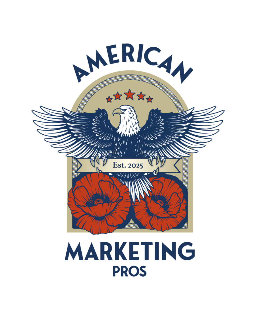 American Marketing Pros crest featuring an eagle, five stars, and an Est. 2025 banner