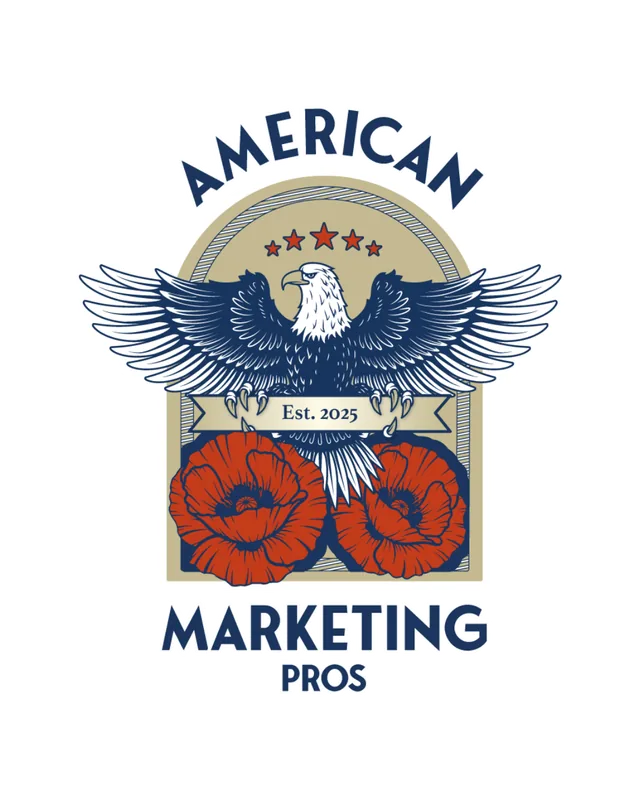 American Marketing Pros eagle crest with poppies and Est. 2025 banner